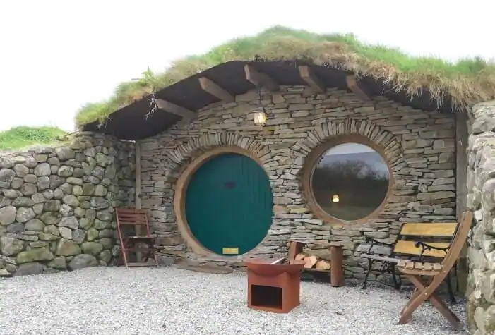 exterior of hobbit hut