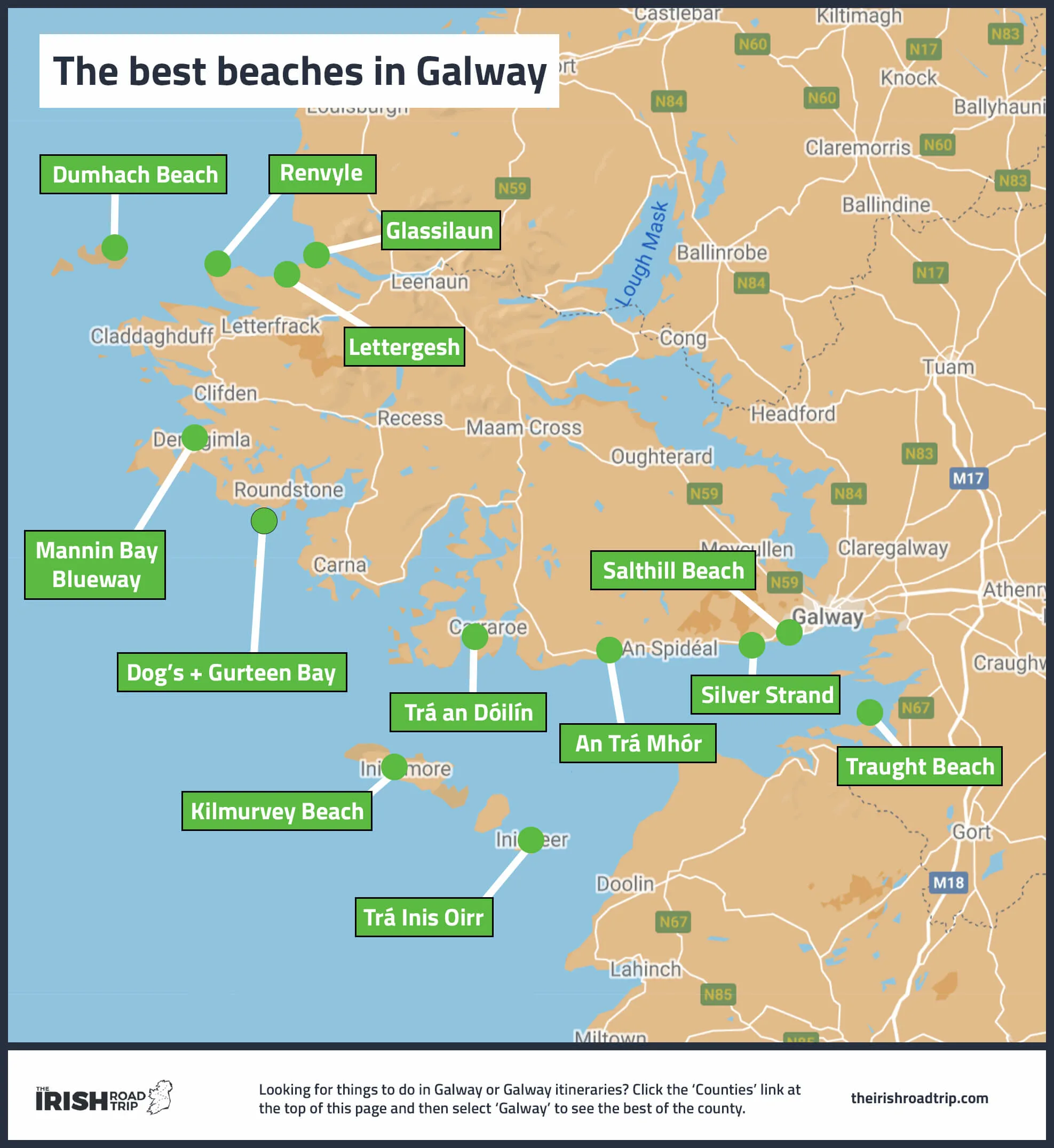 a map showing the different galway beaches