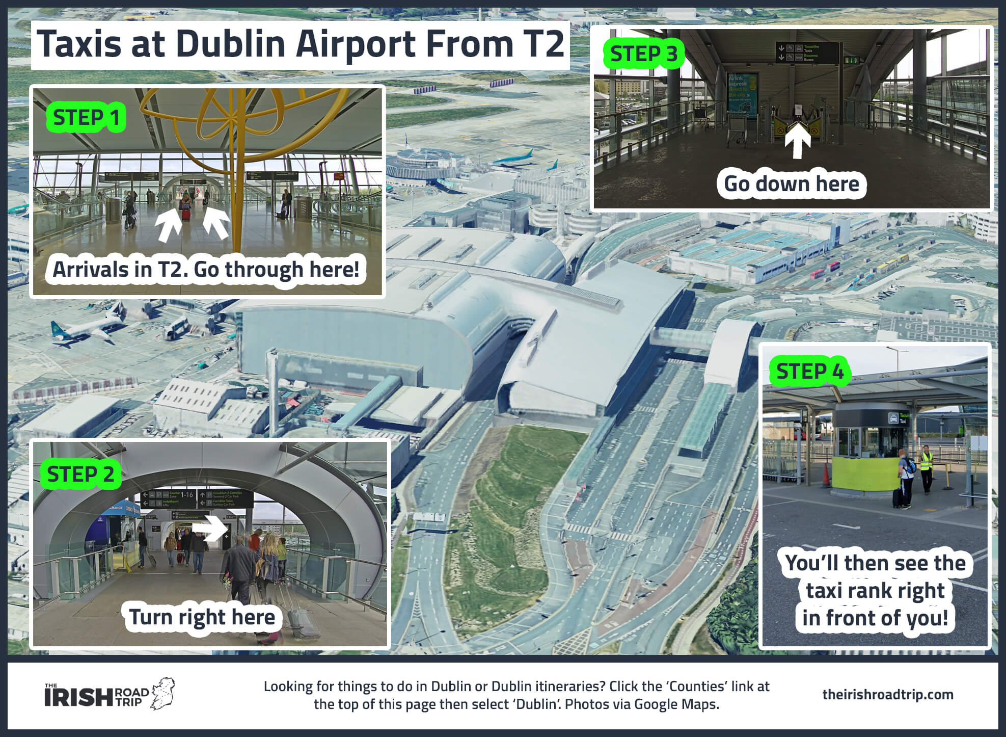 map showing where to get a taxi from dublin airport t2