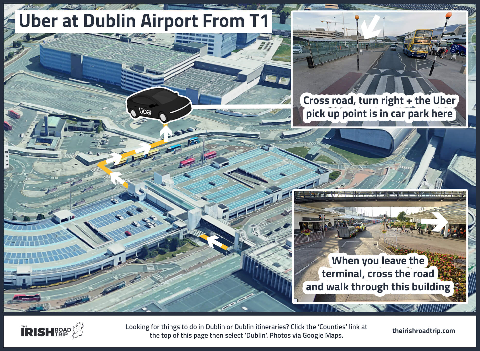 map showing where to get an uber at Dublin Airport Terminal 1