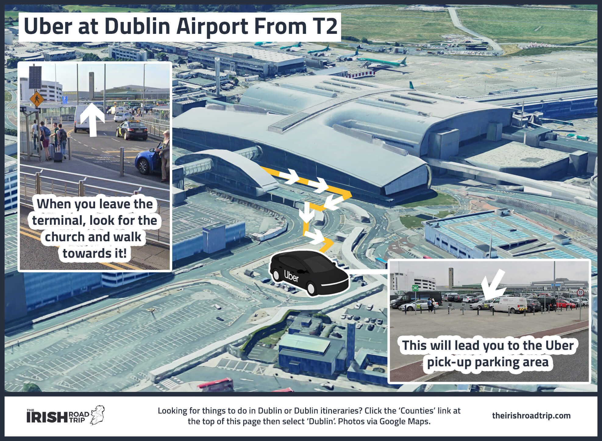 map showing where to get an uber at Dublin Airport Terminal 2