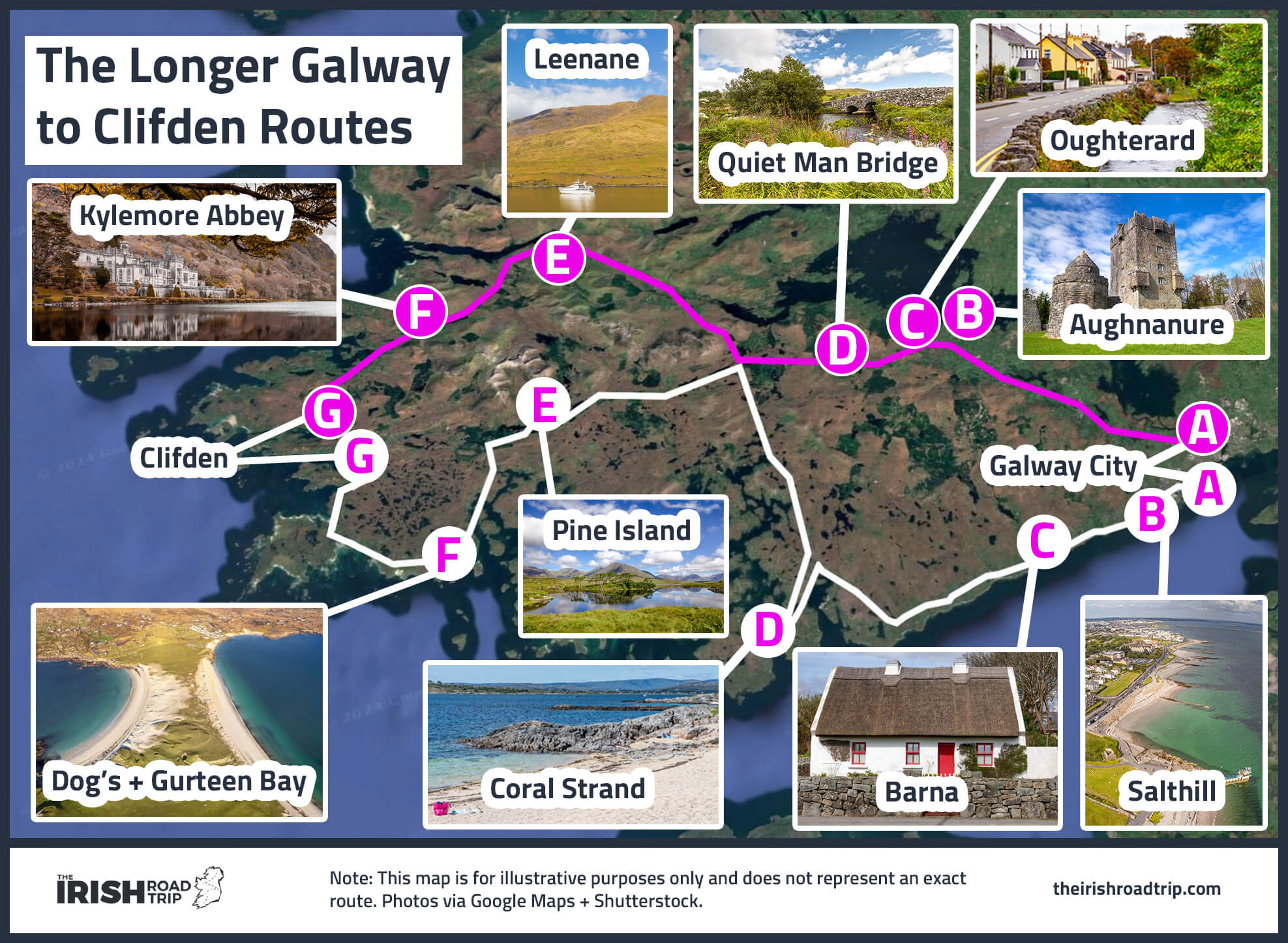 map of the long road trip from galway to clifden
