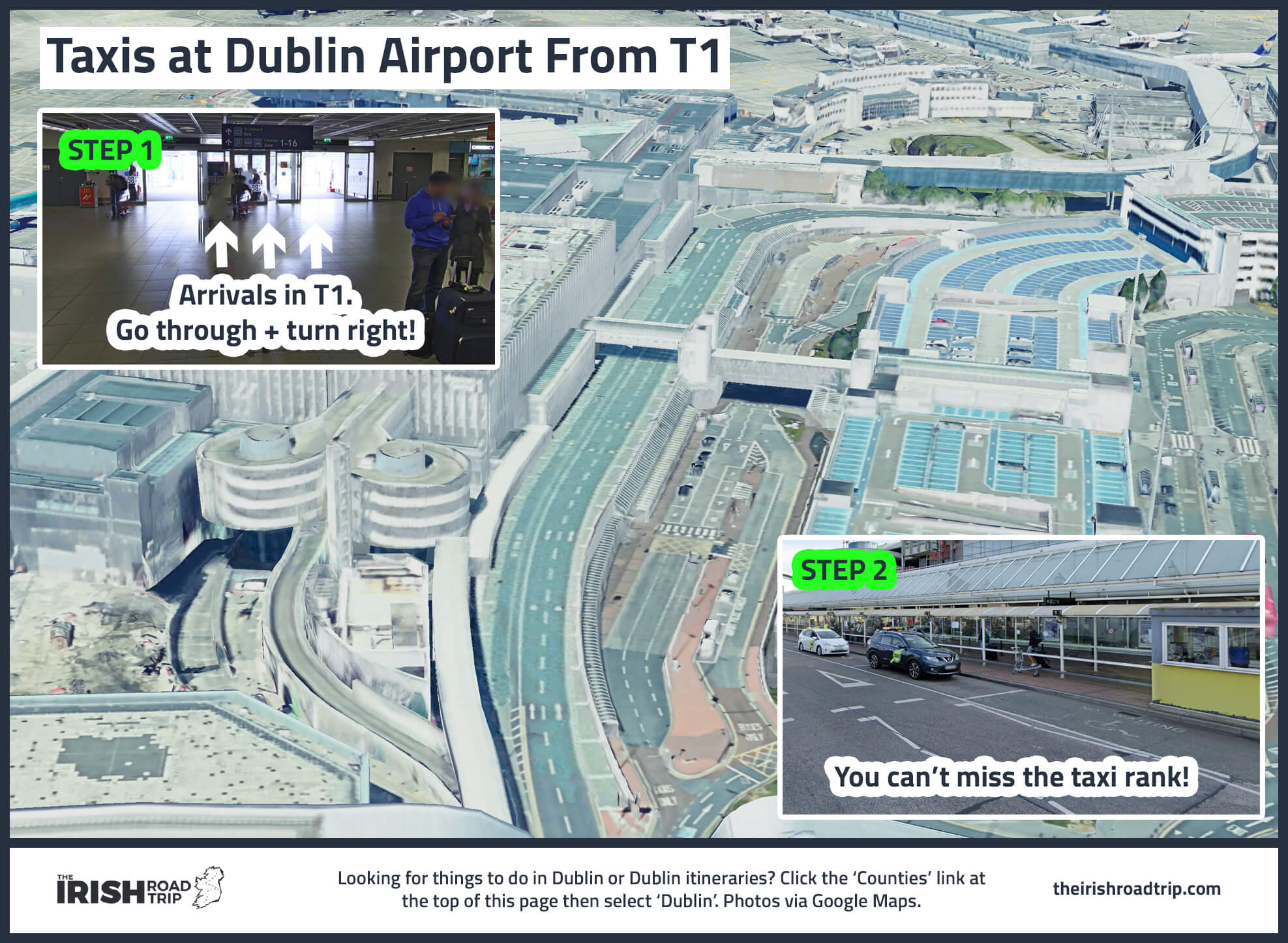 map showing where to get a taxi from dublin airport t1