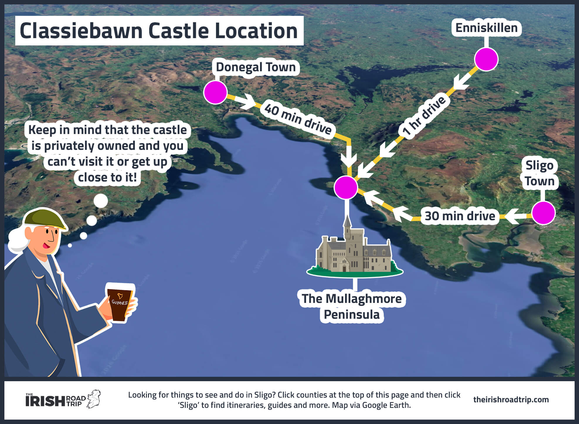 map showing the location of classiebawn castle