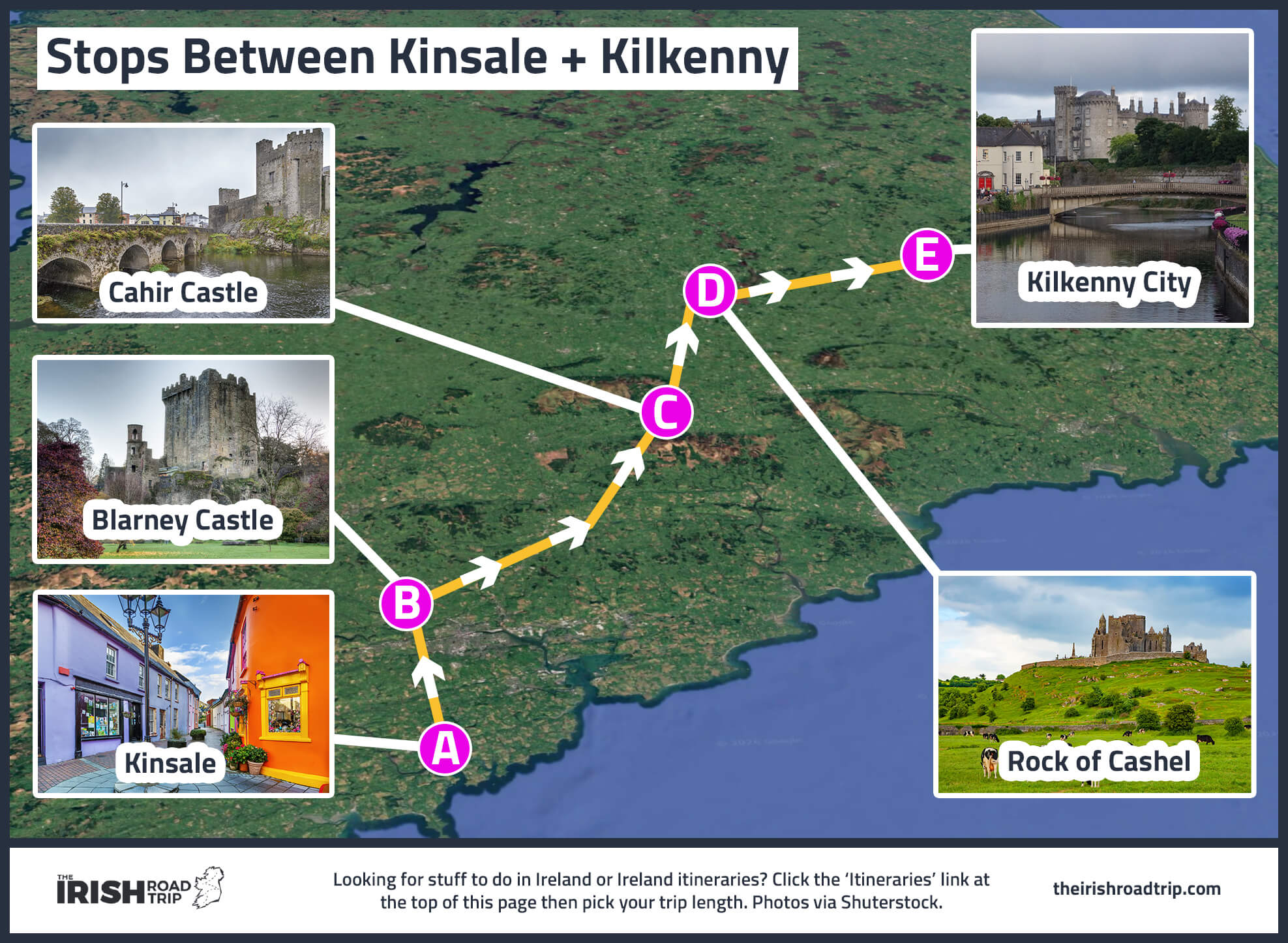 kinsale to kilkenny stops map