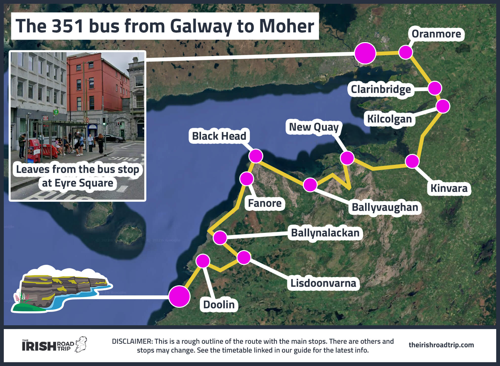 map showing 351 bus from Eyre Square in Galway