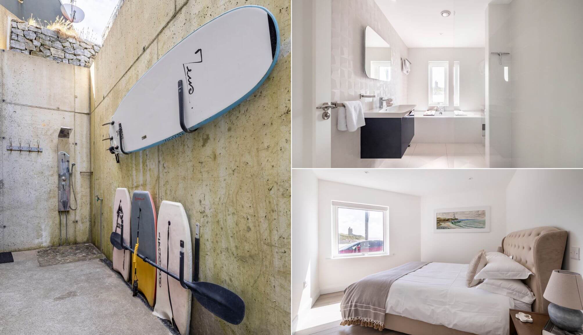 the shower and bedrooms